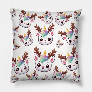 Christmas unicorn pattern. Santa's cute reindeer. Pillow