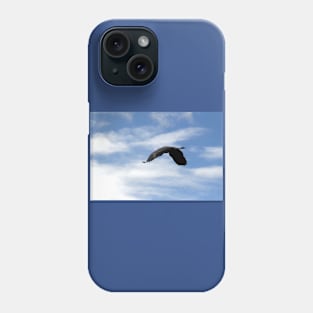 Great Blue Heron Flying Past the Clouds Above Trojan Pond 2 Phone Case