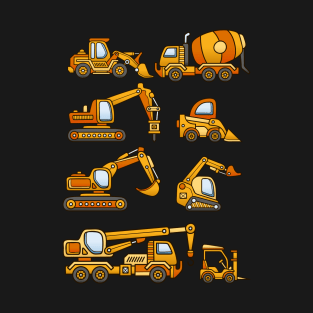 Excavator Dump Truck Dozer Concrete Mixer Construction Vehicles T-Shirt