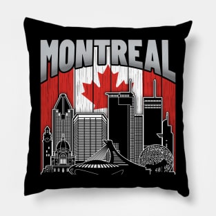 Montreal Canada Skyline Vintage Canadian Flag Pillow