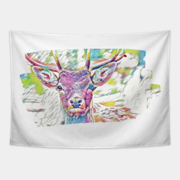 Colorful Deer Art Painting Antler Buck Wildlife Cervus Horns