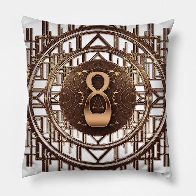 Number 8 in golden abstract 1920s retro style - Art Deco jugendstil Pillow by designsbyxarah