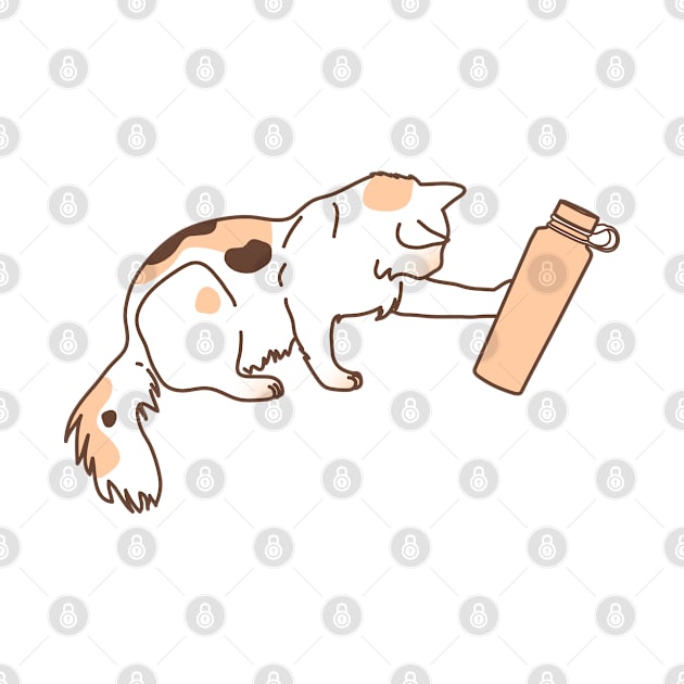 Calico cat knocking water bottle by Wlaurence