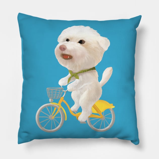 Dog riding a bike Pillow by zkozkohi