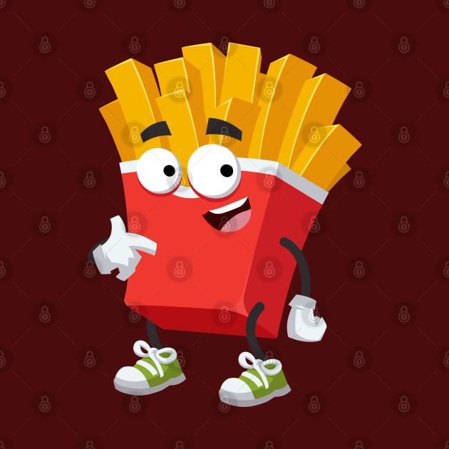 cartoon paper packaging french fries mascot showing himself by VizRad