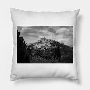 Traditional French hillside village in black and white Pillow