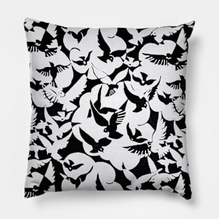 Black and White Pigeons Pattern Pillow