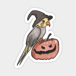 Halloween cockatiel with pumpkin and witch hat Magnet