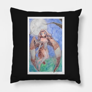 Anime owl-girl in moonlight Pillow