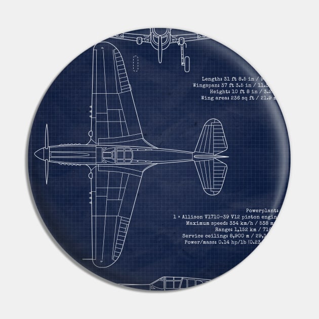 P40 WarHawk Blueprint Pin by Aircraft.Lover