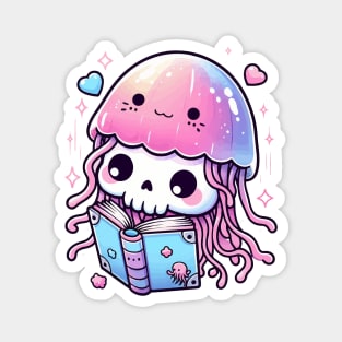 Kawaii Skeleton In a Jellyfish Costume Reading Book Magnet