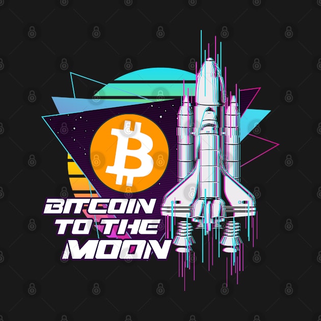 Bitcoin to the Moon Digital Crypto BTC Retro Spaceship by TheBeardComic