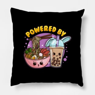 Powered by Ramen and Bubble Tea - Anime T-Shirt Pillow