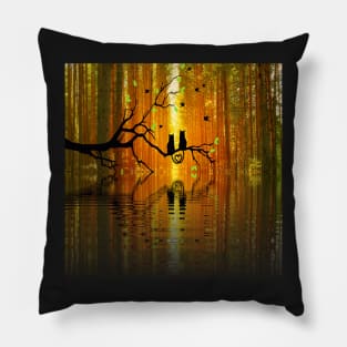 Beautiful Reflection Art Graphic Design, Autumn Lovers Couple Design, Two Cat's with Heart Tail Connection Available on many Products Pillow