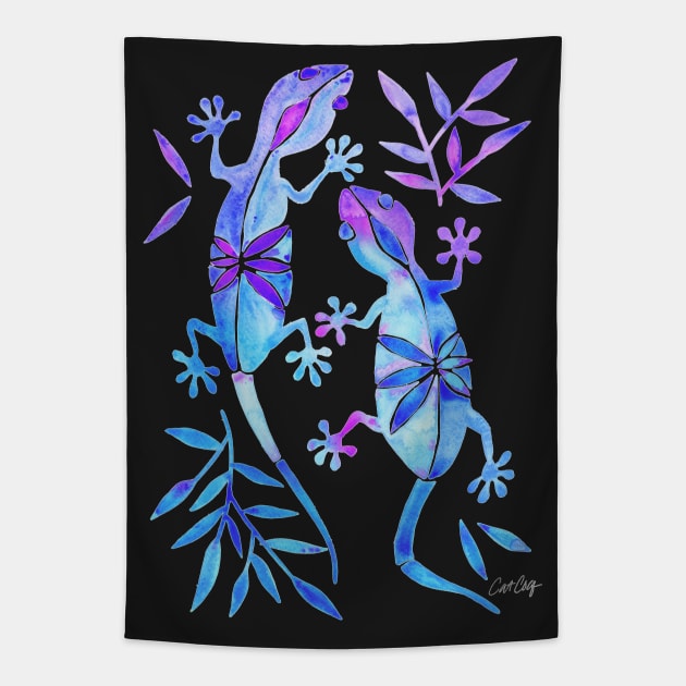 gecko indigo Tapestry by CatCoq