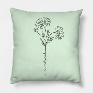 Minimalist  Boho Line Art Daisy April Birth Flower Pillow