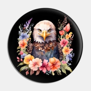 A bald eagle decorated with beautiful watercolor flowers Pin