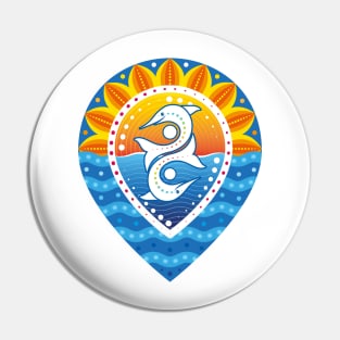 Pinpoint sunset sea and dolphins baroque design Pin