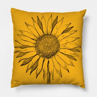 Sunflower, Flower, Black and White, Hand Drawing, Floral, Summer, Sun Flower Design Pillow