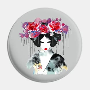 Japanese geisha watercolor sumi e painting Pin