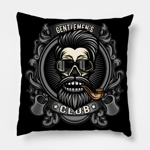 Gentlemens Smoking Club Tobacco Pipe Smoker Skull Pillow by Foxxy Merch