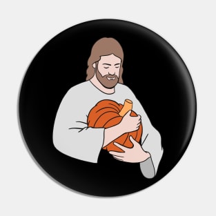 Vegan Jesus Holding A Pumpkin Pin