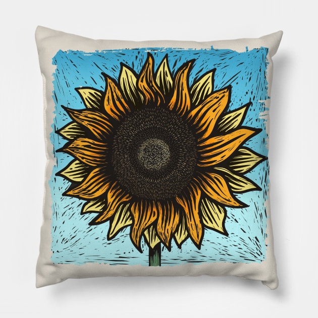 Summertime Sunflower Woodcut Pillow by LittleBunnySunshine