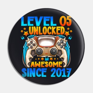 Level 5 Unlocked Awesome Since 2017 5Th Birthday Gaming Pin