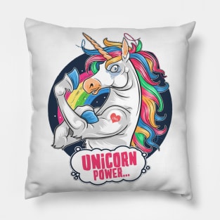 Unicorn Power - Magic Rainbow Cartoon Fantasy Pillow
