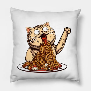 Cat eating spaghetti meme Pillow