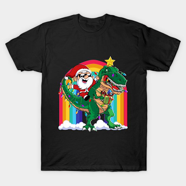 Discover Christmas Santa Claus Riding Dinosaur Tree Rex - T Rex Christmas - T-Shirt
