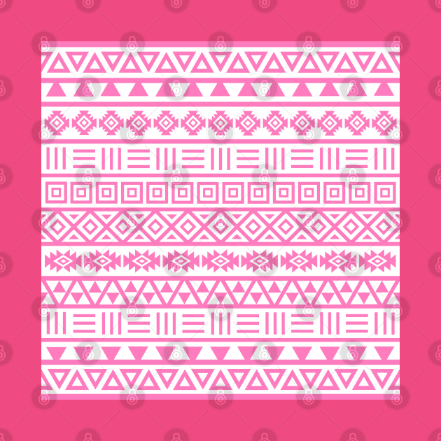 Aztec Influence Pattern Pink on White by NataliePaskell