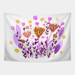 Watercolor whimsical flowers - orange and purple Tapestry