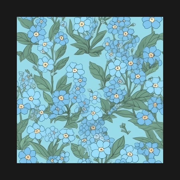 Forget-me-not flower pattern on Blue Background by kansaikate