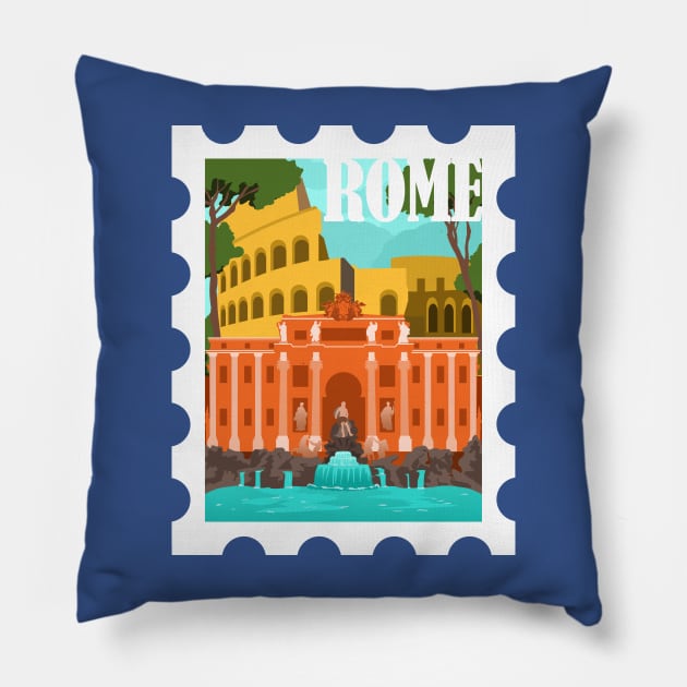 ROME - Italy traveling city view art postmark Pillow by enchantedrealm