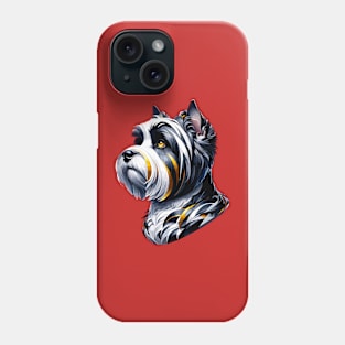 Stunning and Cool Biewer Terrier Monochrome and Gold Portrait for Father's Day Phone Case