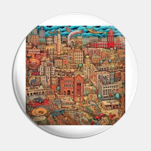 Urban Folk Art Cityscape Pin