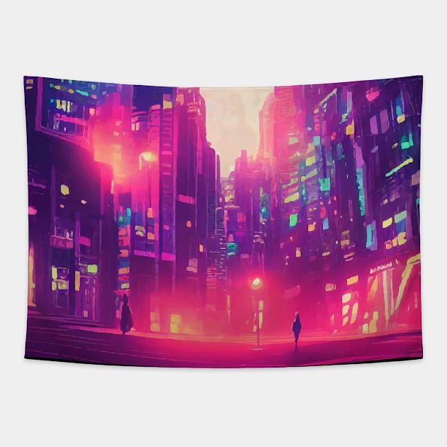 Japan Neon City Lights Tapestry by jodotodesign