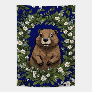 Massachusetts Mayflowers and Groundhog Woodchuck 2 Tapestry