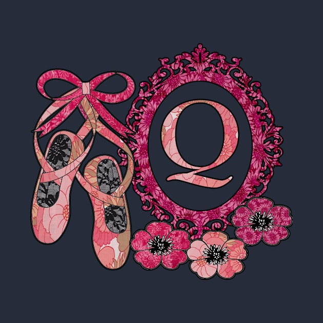 Pink floral ballerina Monogram art Q by artbyomega