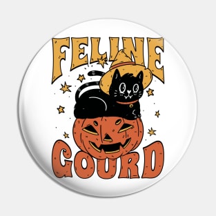 Feline Gourd Funny Halloween Pun Pumpkin Cat Pin