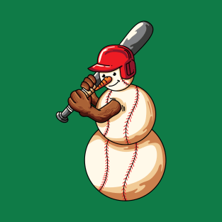 Christmas Baseball Snowman Baseball Lover T-Shirt