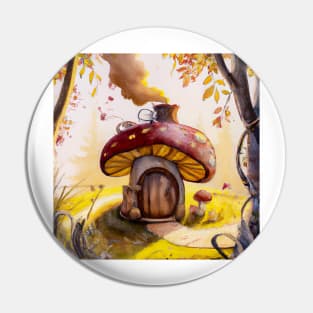 Cute Mushroom Cottage in the Autumn Woods Pin