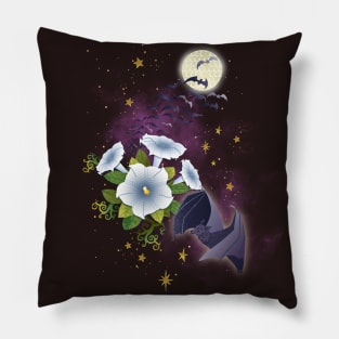 Moonflowers And Flying Bats Pillow