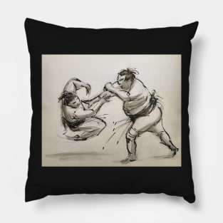 Sumo #7 - Sumo wrestlers ink wash painting on paper Pillow