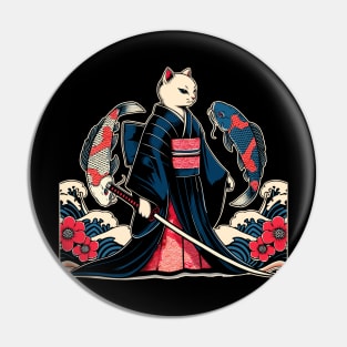 Kawaii Cat Anime Japanese Retro Samurai Novelty Funny Cat Pin