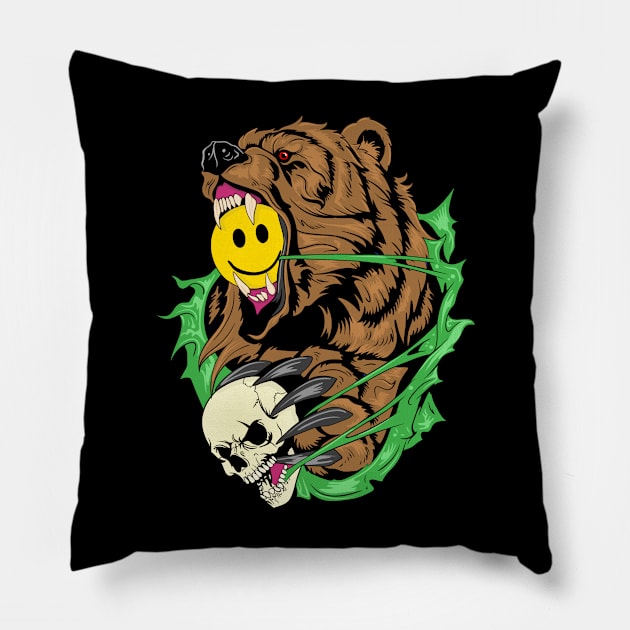 Bear Skull and Smiley Face Pillow by designloco