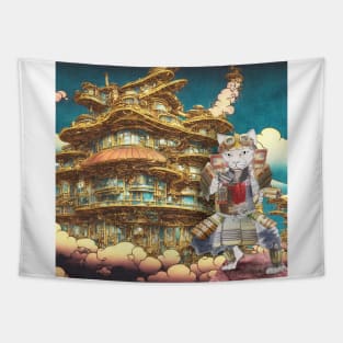 Steampunk Samurai Cat in Steampunk Japanese Royal Palace Tapestry