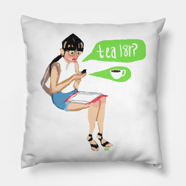 Tea L8r? Pillow by haleyellenart