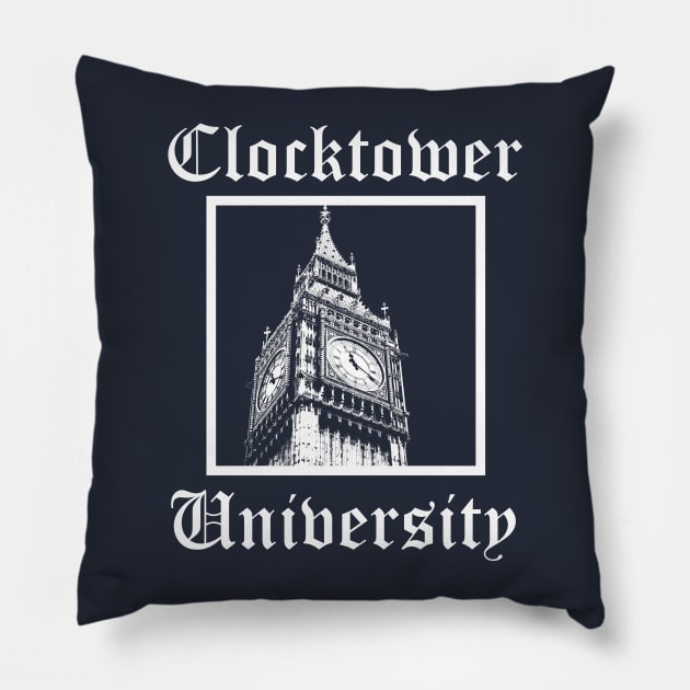 Clocktower University Shirt (Light text, Classic style) Pillow by Minimality